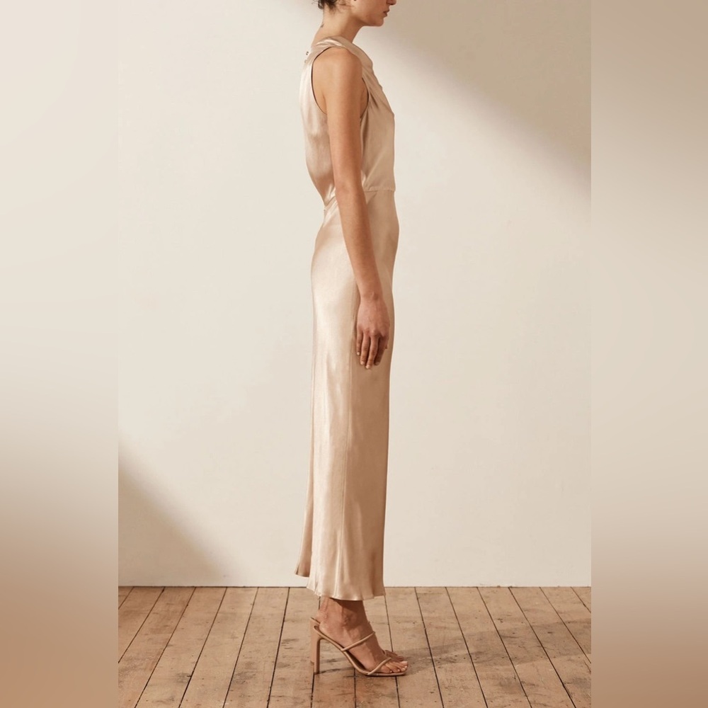 Shona Joy La Lune High Neck Midi Dress – Gold, Cocktail, Evening, Elegant, Sz 4 - Picture 4 of 16